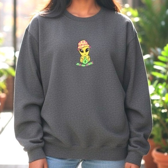 HQZ x RNL Other - Rich and Lonely Alien Graphic Sweatshirt Charcoal Grey Mens Medium